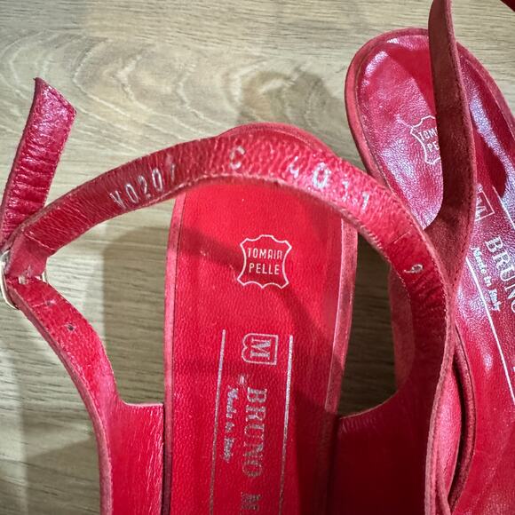 BBRUNO MAGLI Red VTG Pumps SZ 9 AA Cap Toe Slingback Heels Suede Snake Embossed - Picture 9 of 10